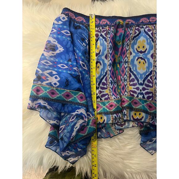 Zara High Waisted Lined Mini Skirt Boho Aztec Royal Blue Swing Asymmetric M NWT - Picture 9 of 9